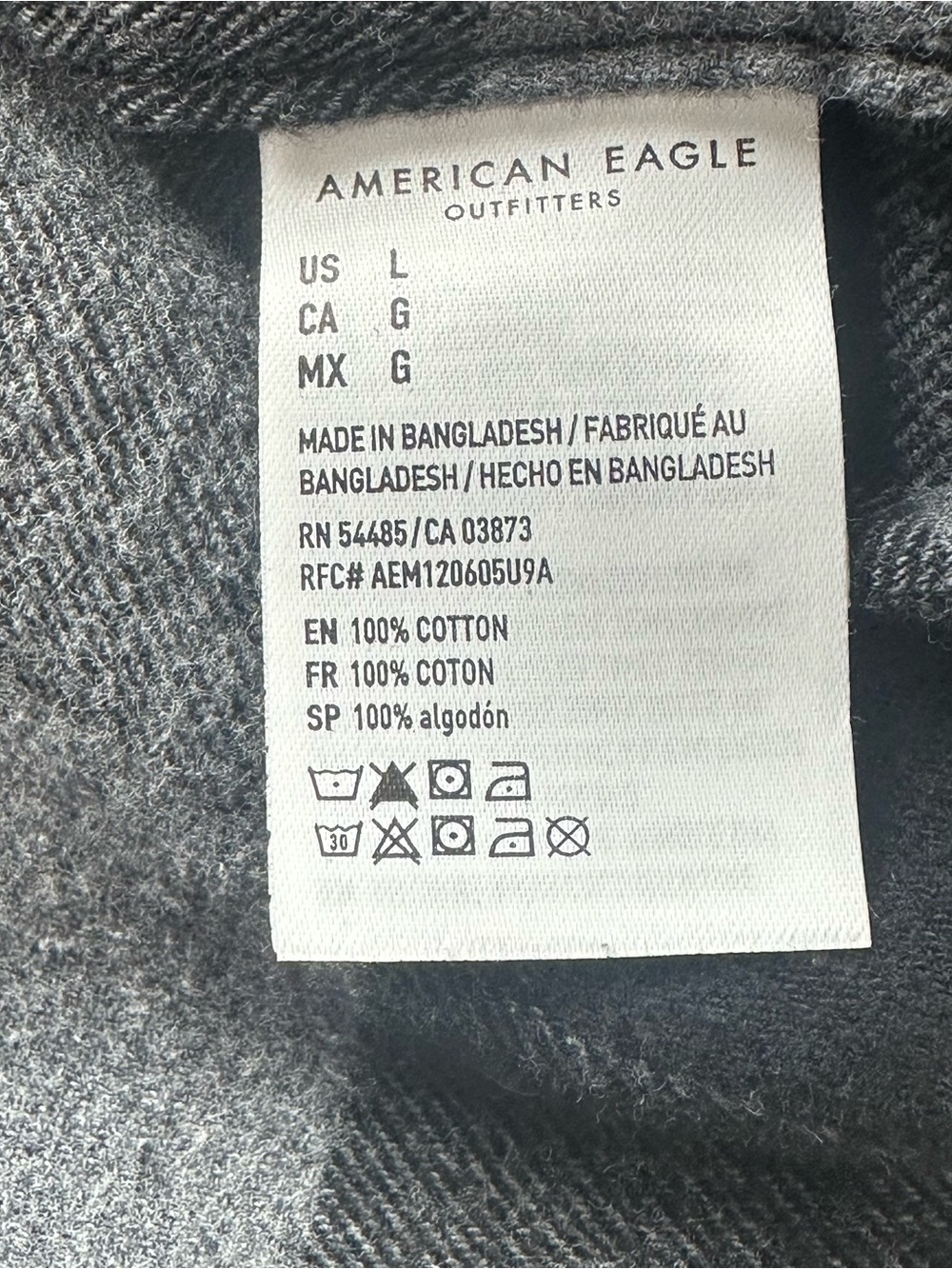 Vintage American Eagle Mens L Buffalo Plaid Flannel Shirt Black Gray 100% Cotton - Picture 8 of 9
